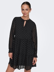 JDY Black Layered Polka Dot Short Dress - Image 4 of 7