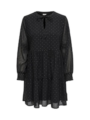 JDY Black Layered Polka Dot Short Dress - Image 6 of 7