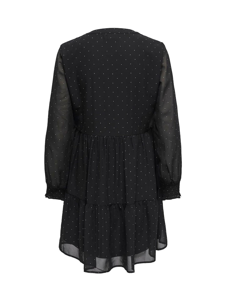 JDY Black Layered Polka Dot Short Dress - Image 7 of 7
