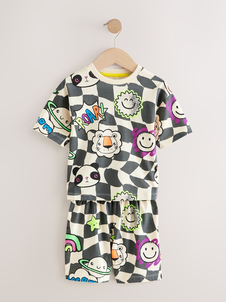 Multi Checkerboard Fluro Single Shorts Pyjamas (9mths-10yrs) - Image 1 of 4
