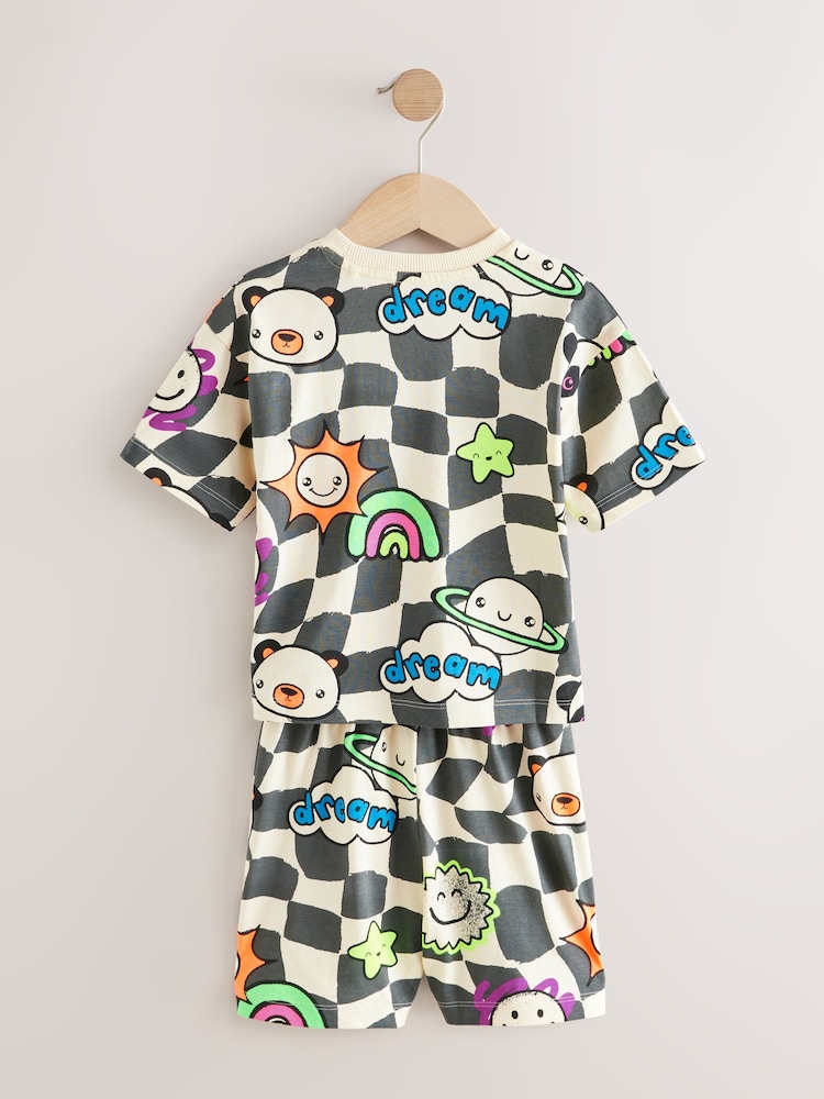 Multi Checkerboard Fluro Single Shorts Pyjamas (9mths-10yrs) - Image 2 of 4