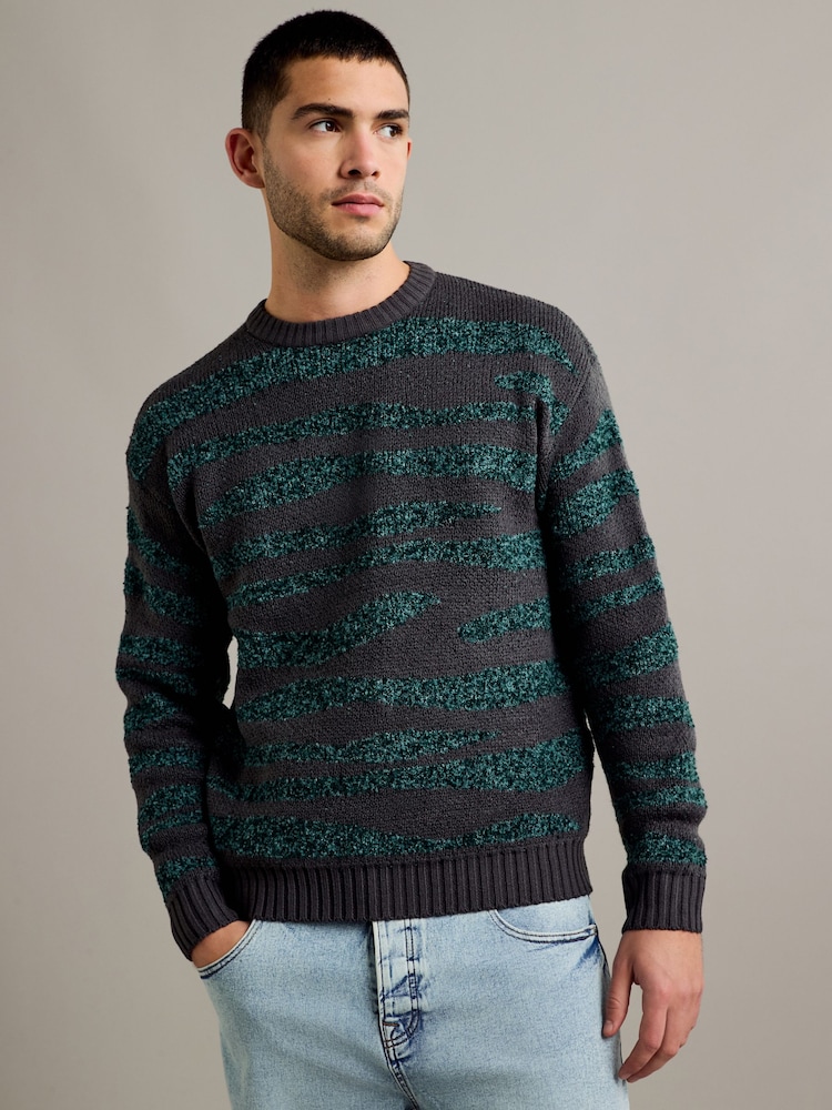 Only & Sons Grey Boucle Textured Crew Knit Jumper - Image 1 of 6