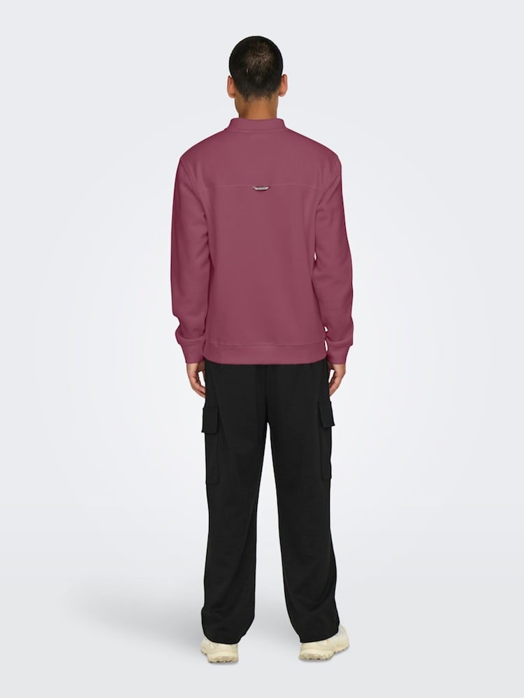 Only & Sons Burgundy Quarter Zip Long Sleeve Polo Jumper - Image 2 of 7