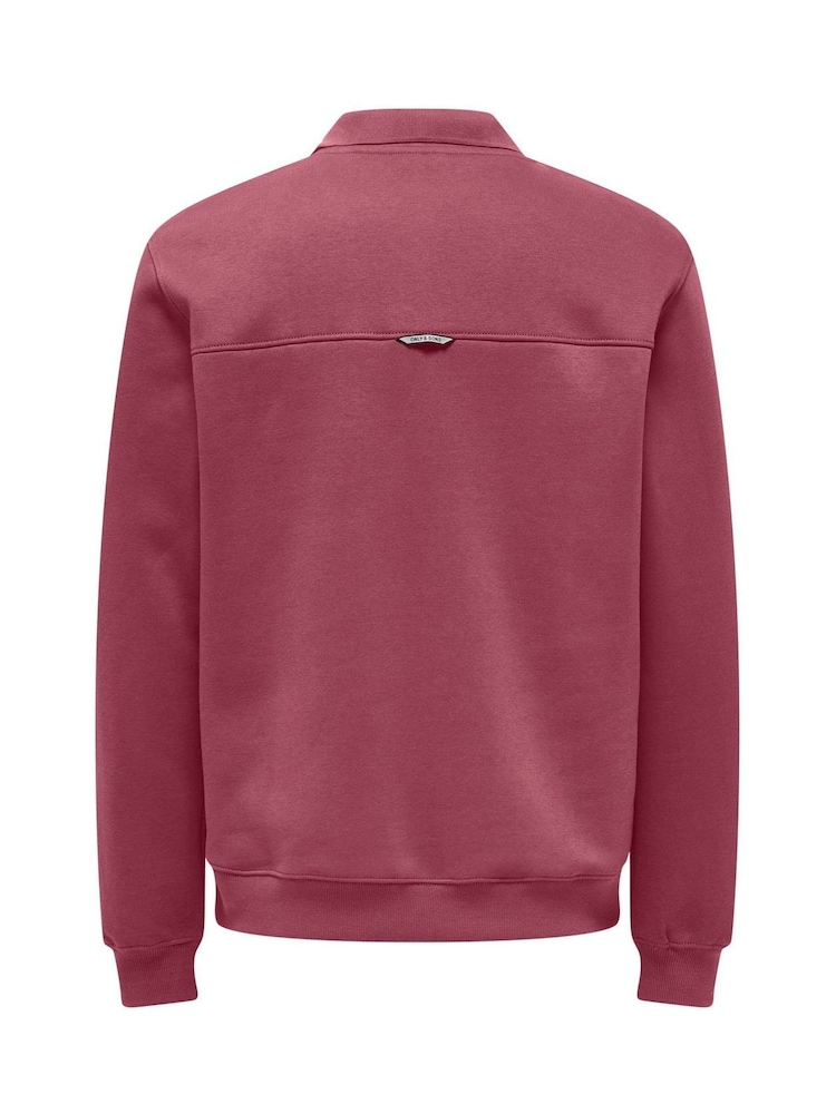 Only & Sons Burgundy Quarter Zip Long Sleeve Polo Jumper - Image 7 of 7