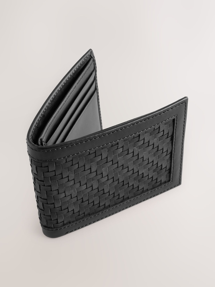 Black Leather Woven Wallet - Image 2 of 4
