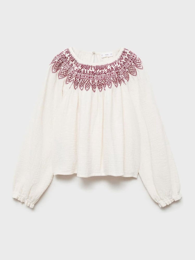 Mango Cream Embroidered Details 100% Cotton Blouse - Image 1 of 3