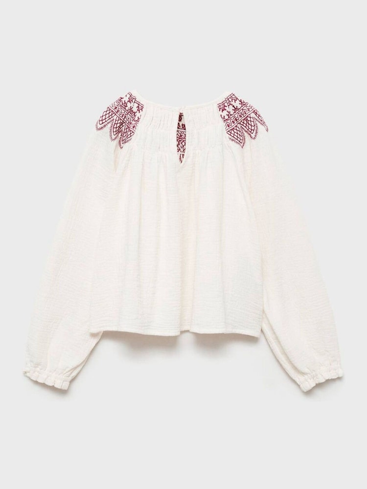 Mango Cream Embroidered Details 100% Cotton Blouse - Image 2 of 3
