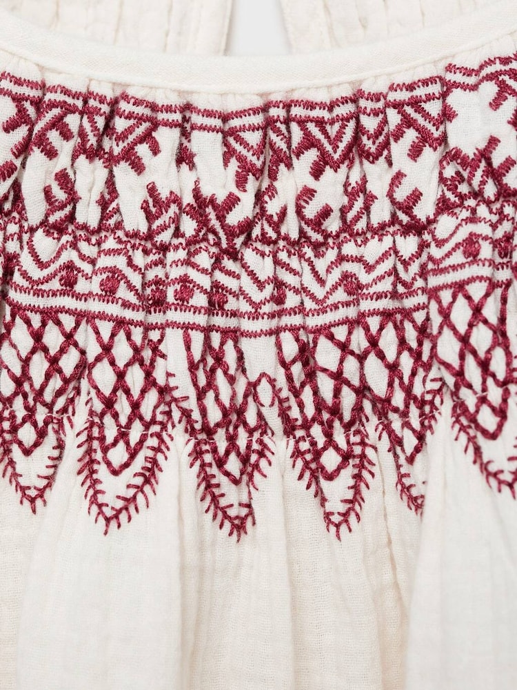 Mango Cream Embroidered Details 100% Cotton Blouse - Image 3 of 3