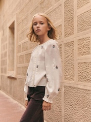 Mango Cream Floral Embroidery 100% Cotton Blouse - Image 1 of 4