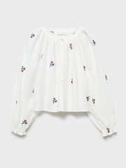 Mango Cream Floral Embroidery 100% Cotton Blouse - Image 2 of 4