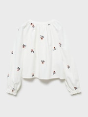 Mango Cream Floral Embroidery 100% Cotton Blouse - Image 3 of 4