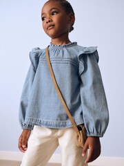 Mango Blue Frilled Denim 100% Cotton Shirt - Image 1 of 1