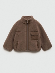 Mango Brown Brown Shearling Zipped Fleece Jacket - Image 1 of 3