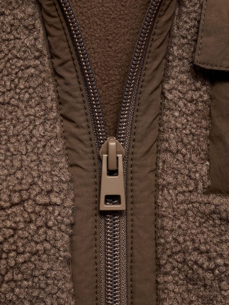 Mango Brown Brown Shearling Zipped Fleece Jacket - Image 3 of 3 Mango Brown Brown Shearling Zipped Fleece Jacket - Image 3 of 3