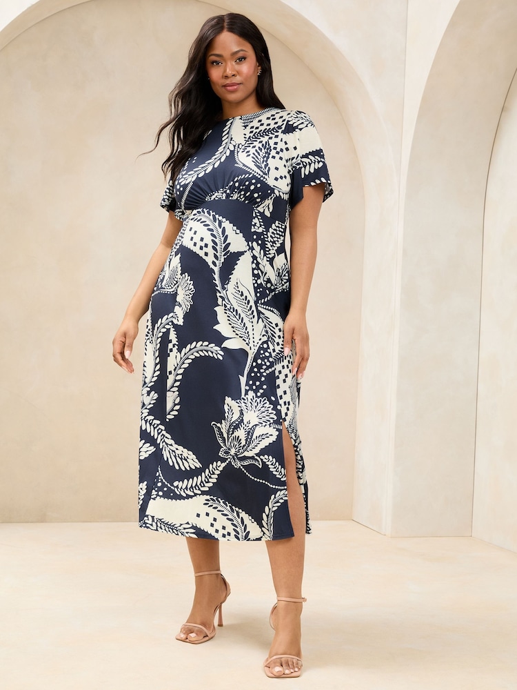 Azul marino - Lipsy Mixed Print Underbust Jersey Midi Dress - Imagen 1 de 4