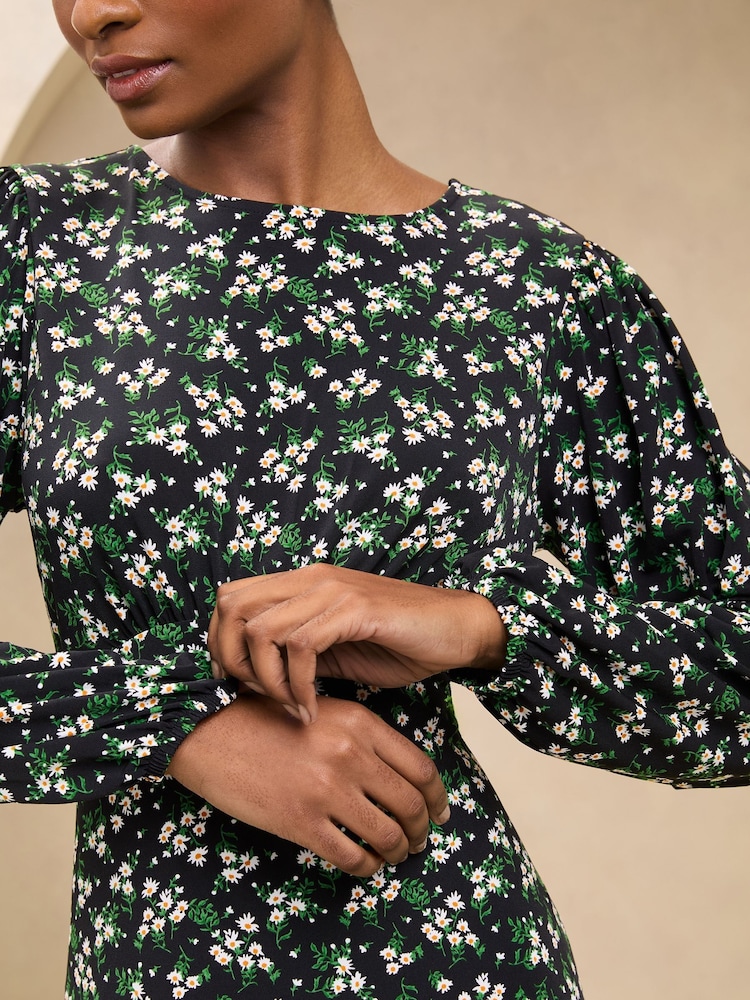 Vert - Lipsy Manches longues Jersey imprimé Robe mi-longue sous poitrine - Image 3 of 4