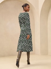 Lipsy Green Long Sleeve Printed Jersey Underbust Midi Dress - Image 4 of 4