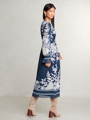 Lipsy Navy Floral V-Neck Dobby Midi Dress - Image 2 of 4