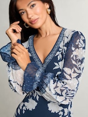 Lipsy Navy Floral V-Neck Dobby Midi Dress - Image 4 of 4
