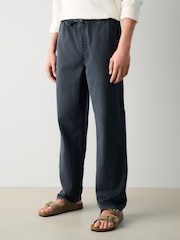 Azul escuro - Waist Calça Linen Denim jeans com elástico - Imagem 1 de 12