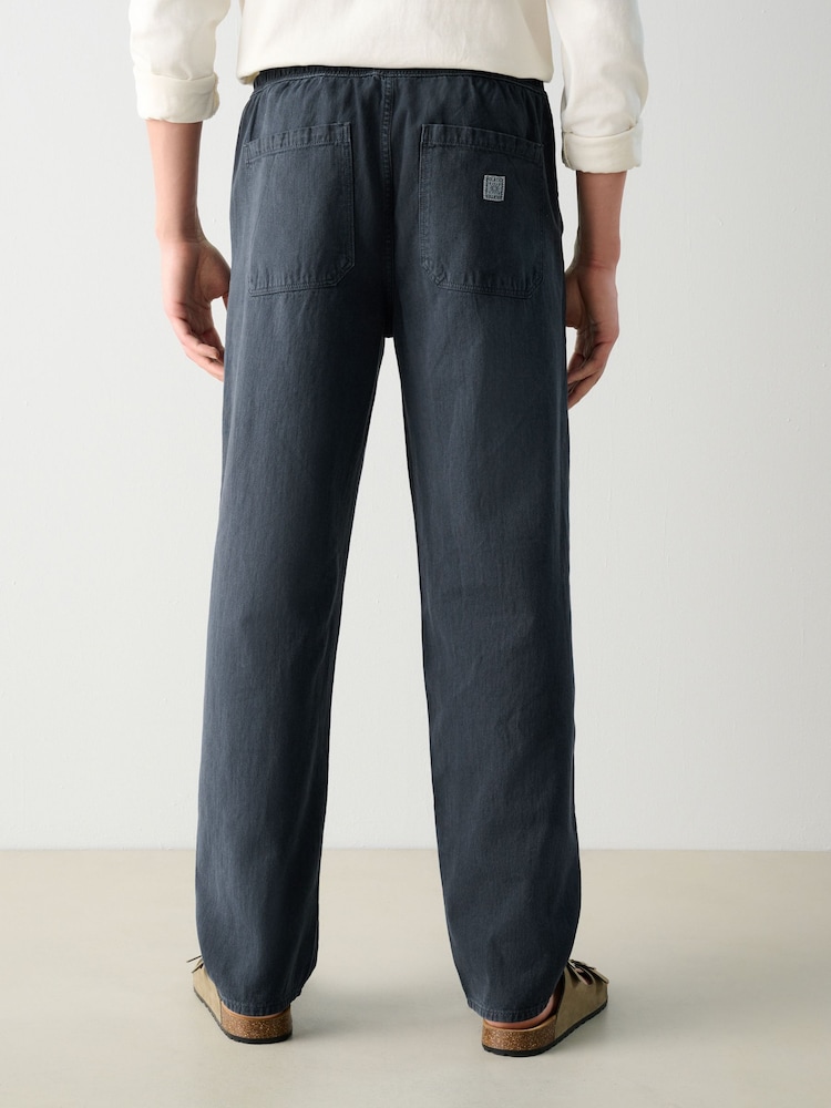 Azul escuro - Waist Calça Linen Denim jeans com elástico - Imagem 2 de 12