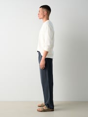 Azul escuro - Waist Calça Linen Denim jeans com elástico - Imagem 4 de 12