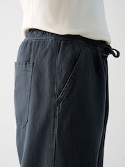 Azul escuro - Waist Calça Linen Denim jeans com elástico - Imagem 6 de 12