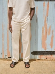 Branco Ecru - Waist Calça Linen Denim jeans com elástico - Imagem 1 de 10