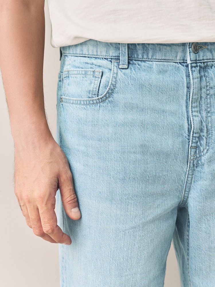 Light Blue Relaxed Fit Signature Lightweight Cotton Linen Jeans - Image 4 of 10