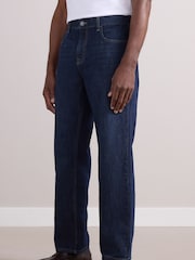 Dark Blue Straight Fit Signature Lightweight Cotton Linen Jeans - Image 1 of 10
