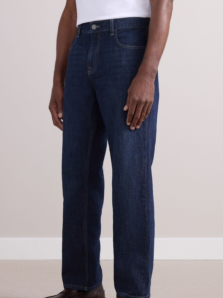Dark Blue Straight Fit Signature Lightweight Cotton Linen Jeans - Image 1 of 10