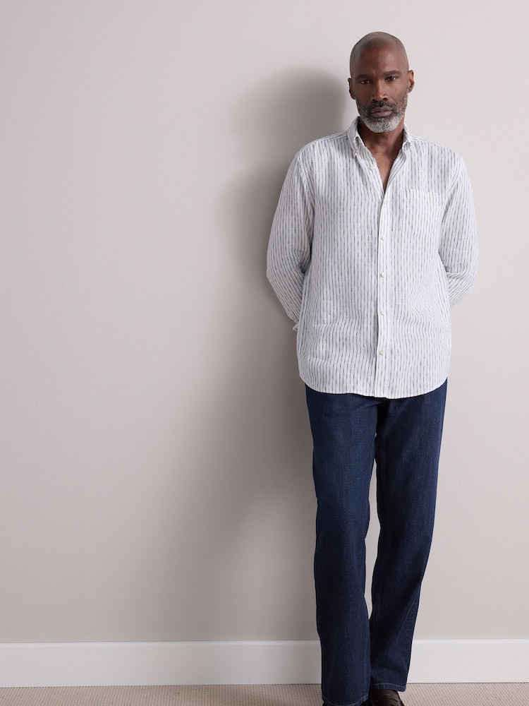 Dark Blue Straight Fit Signature Lightweight Cotton Linen Jeans - Image 2 of 10