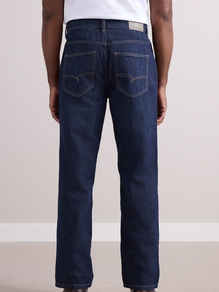 Dark Blue Straight Fit Signature Lightweight Cotton Linen Jeans - Image 3 of 11