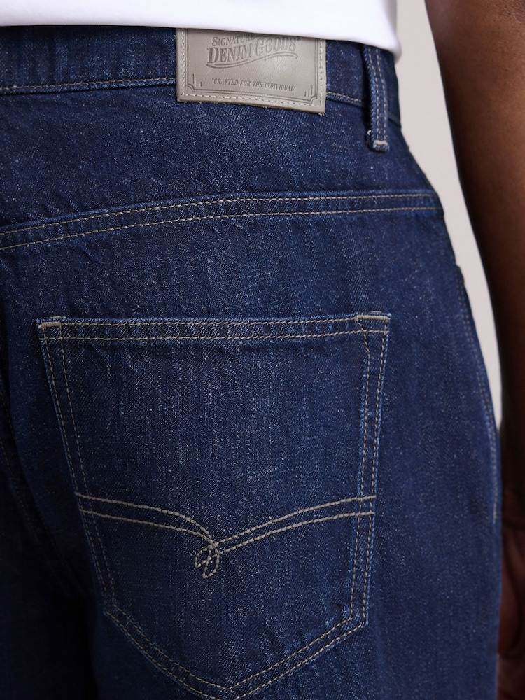 Dark Blue Straight Fit Signature Lightweight Cotton Linen Jeans - Image 6 of 11