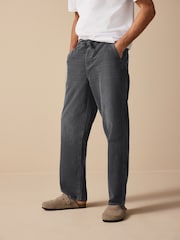 Preto lavado - Waist Calça Linen Denim jeans com elástico - Imagem 1 de 12