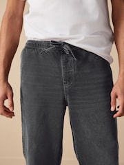 Preto lavado - Waist Calça Linen Denim jeans com elástico - Imagem 6 de 12