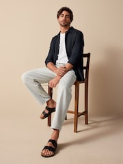 Cinza claro - Waist Calça Linen Denim jeans com elástico - Imagem 3 de 12
