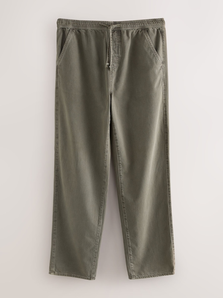 Verde cáqui - Waist Calça Linen Denim jeans com elástico - Imagem 1 de 5