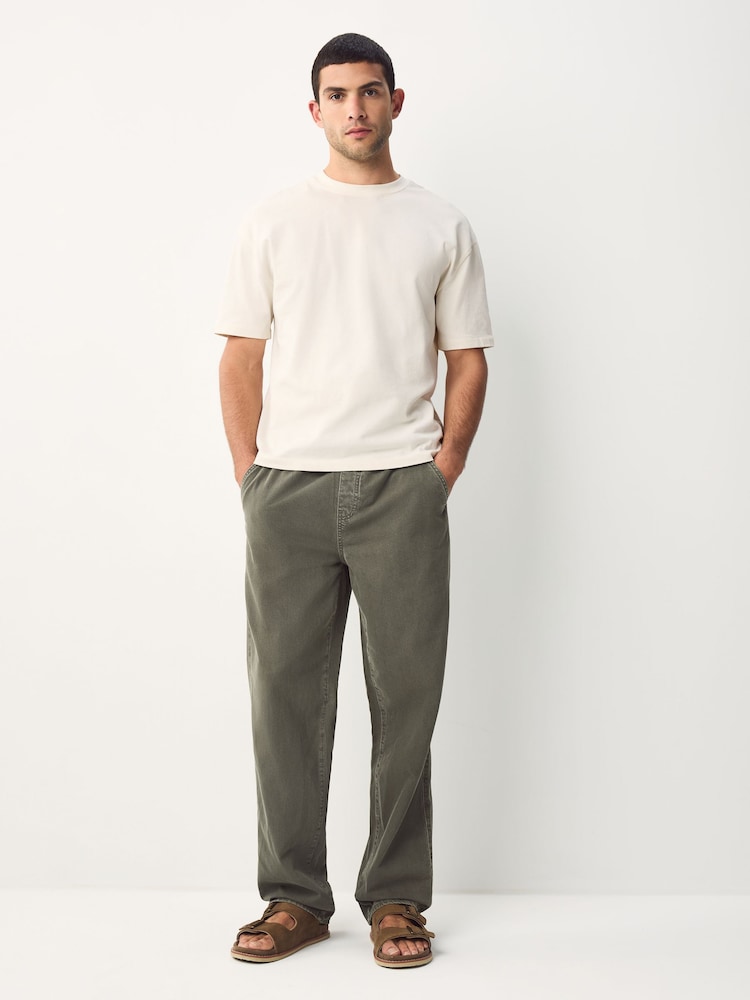Khaki Green Relaxed Fit Elasticated Waist Cotton Linen Denim Jeans - Image 2 of 11 Khaki Green Relaxed Fit Elasticated Waist Cotton Linen Denim Jeans - Image 2 of 11