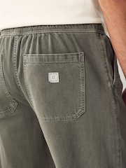 Khaki Green Relaxed Fit Elasticated Waist Cotton Linen Denim Jeans - Image 6 of 11