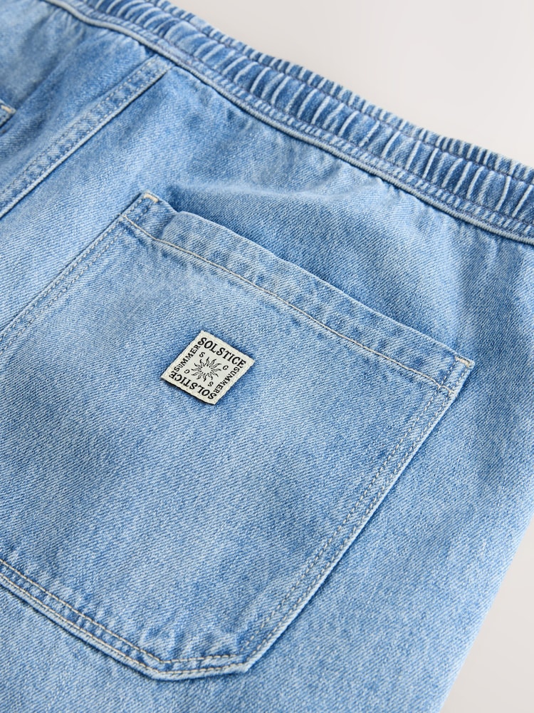 Azul médio - Waist Calça Linen Denim jeans com elástico - Imagem 11 de 11