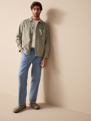 Azul médio - Waist Calça Linen Denim jeans com elástico - Imagem 2 de 11
