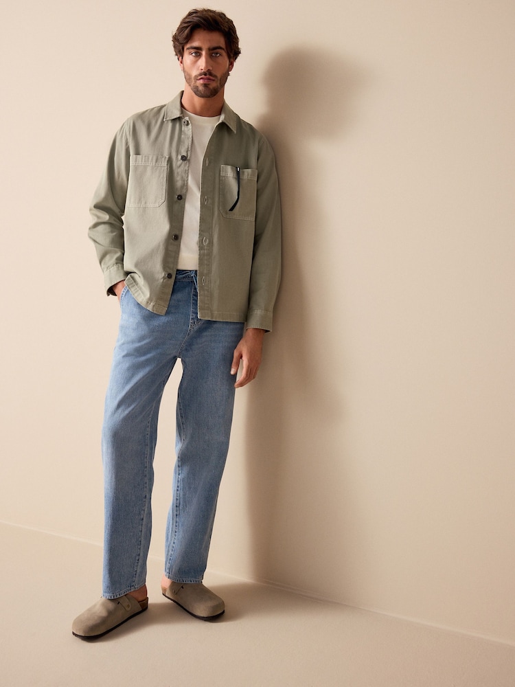 Azul médio - Waist Calça Linen Denim jeans com elástico - Imagem 2 de 11