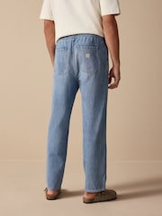 Azul médio - Waist Calça Linen Denim jeans com elástico - Imagem 3 de 11
