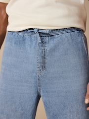 Azul médio - Waist Calça Linen Denim jeans com elástico - Imagem 5 de 11