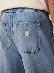 Azul médio - Waist Calça Linen Denim jeans com elástico - Imagem 6 de 11