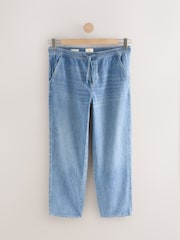 Azul médio - Waist Calça Linen Denim jeans com elástico - Imagem 7 de 11