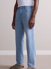 Light Blue Straight Fit Signature Lightweight Cotton Linen Jeans - Image 1 of 11