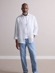 Light Blue Straight Fit Signature Lightweight Cotton Linen Jeans - Image 5 of 11