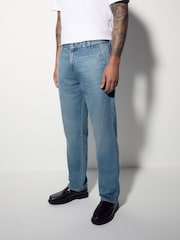 Blue Light Regular Tapered Fit Soft Touch Chino Style Denim Jeans - Image 1 of 11